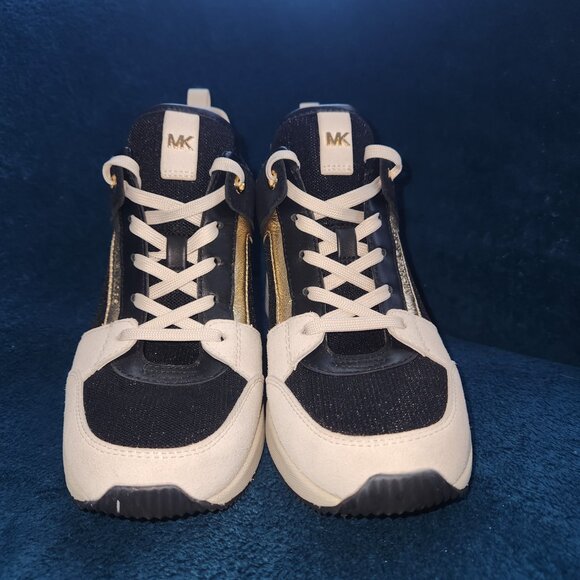 NWOT Michael Kors  Lace-Up Sneakers – Women’s Size 7M Black, Gold & Cream - Picture 16 of 16